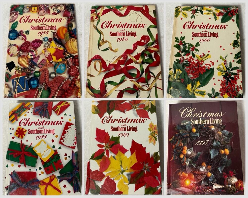 Lot of 6 Christmas with Southern Living Hardcover Books, 1984-86, 1988-89, 1993